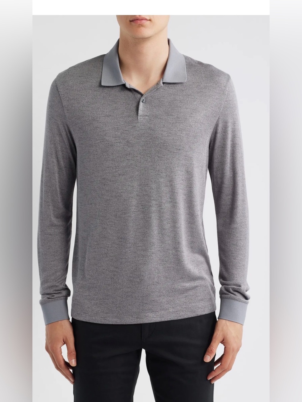 Theory Men's Long-Sleeve Heather Gray Polo
